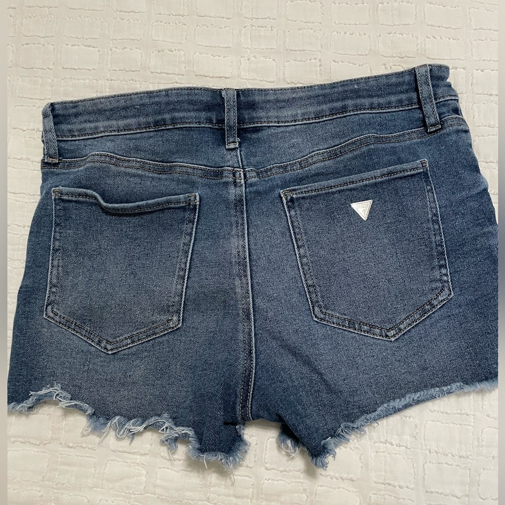 Guess Blue Jean Shorts with Frayed Hem button fly